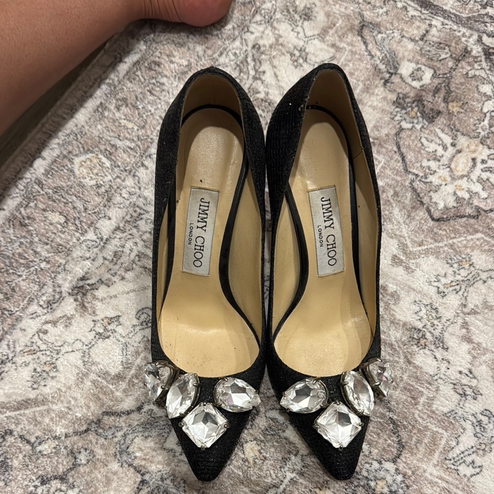 Jimmy Choo Black Heels with Crystal Embellishments